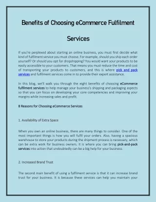 benefits of choosing ecommerce fulfilment