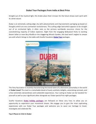 Dubai Tour Packages from India at Best Price