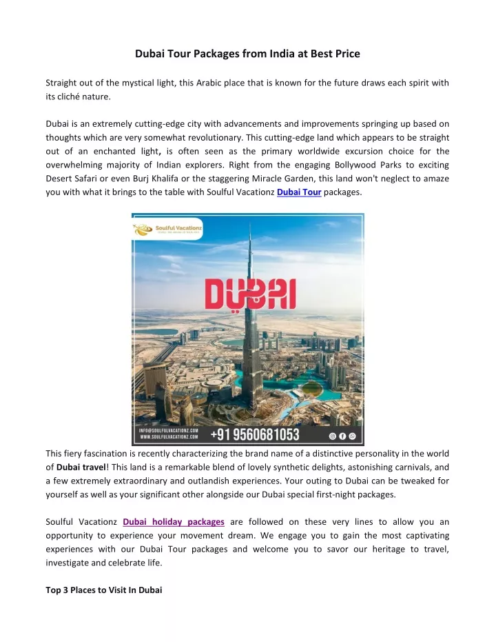 dubai tour packages from india at best price