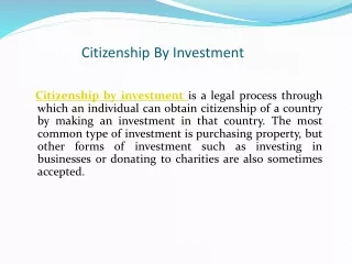 Citizenship By Investment