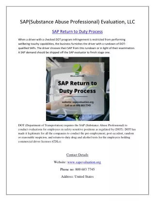 SAP return-to-duty process | sapevaluation - 800 683 7745