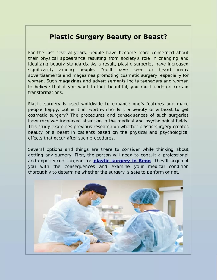 plastic surgery beauty or beast