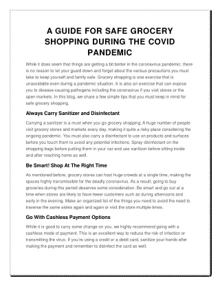 A GUIDE FOR SAFE GROCERY SHOPPING DURING THE COVID PANDEMIC