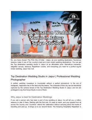 Top Destination Wedding Studio in Jaipur – Surya Studioz