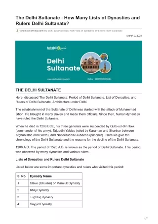 the delhi sultanate how many lists of dynasties