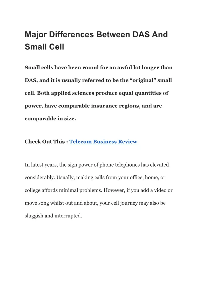 major differences between das and small cell