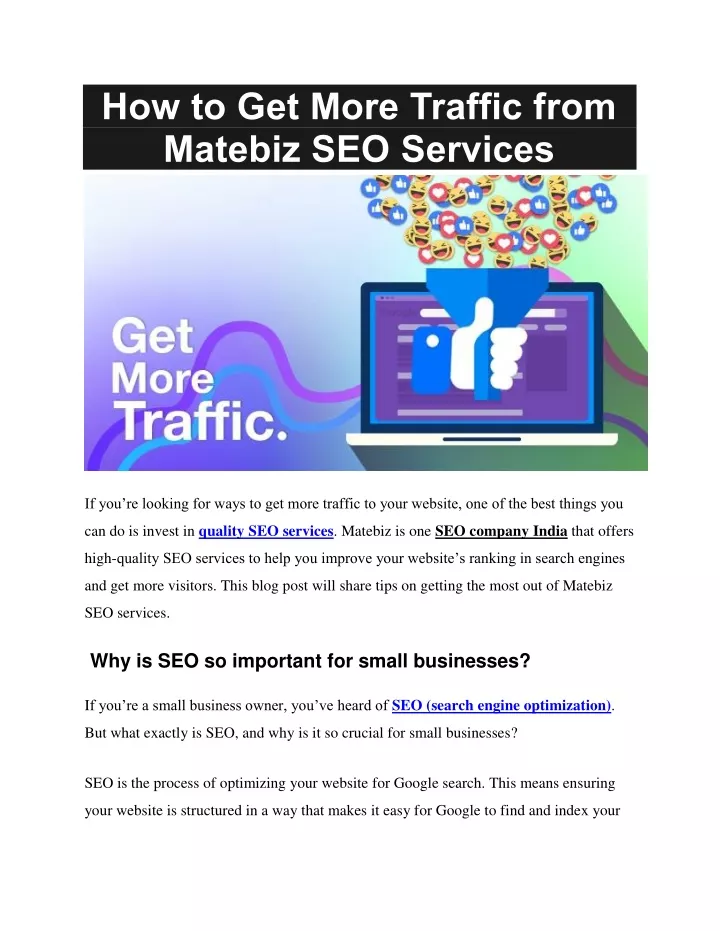 how to get more traffic from matebiz seo services