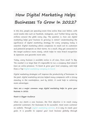 How Digital Marketing Helps Businesses To Grow In