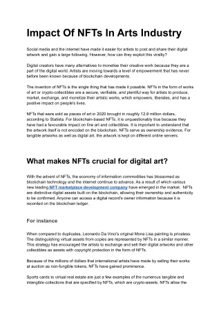 Impact Of NFTs In Arts Industry