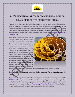 Buy Premium Quality Products from Roller Chain Sprockets Exporters China