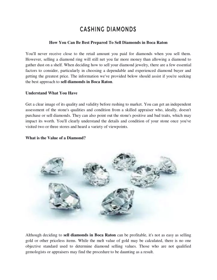 how you can be best prepared to sell diamonds
