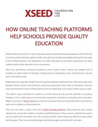 How Online Teaching Platforms Help Schools Provide Quality Education