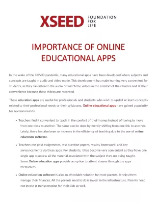 Importance of Online Educational Apps and Softwares | XSEED Education