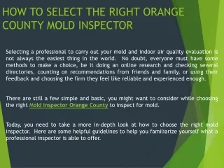 HOW TO SELECT THE RIGHT ORANGE COUNTY MOLD INSPECTOR