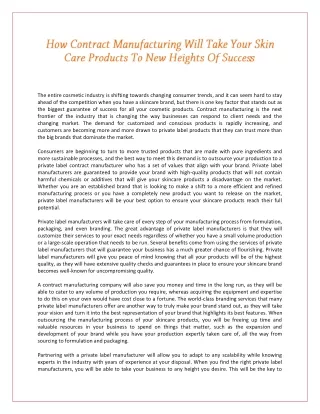 How Contract Manufacturing Will Take Your Skin Care Products To New Heights Of Success