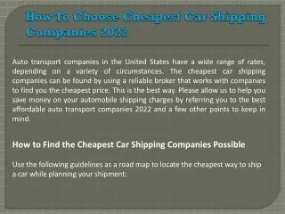 How To Choose Cheapest Car Shipping Companies 2022