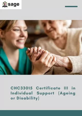 CHC33015 Certificate III in Individual Support (Ageing or Disability)
