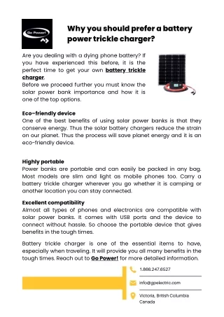 Why you should prefer a battery power trickle charger?