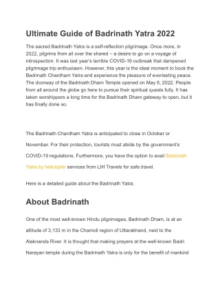 ultimate guide of badrinath yatra 2022