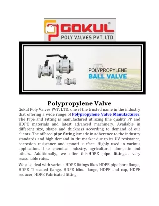 polypropylene valve gokul poly valves