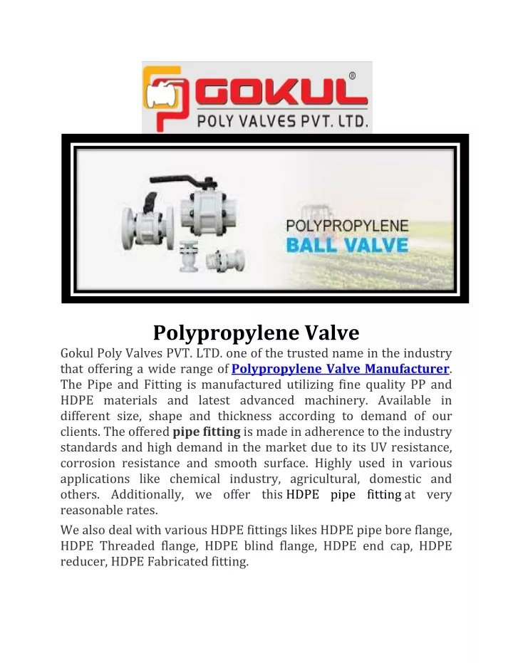 polypropylene valve gokul poly valves