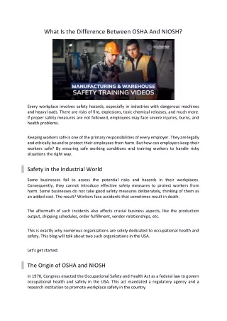 What Is the Difference Between OSHA And NIOSH