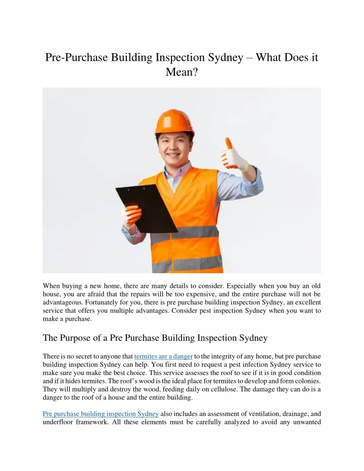 pre purchase building inspection sydney what does