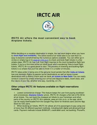 IRCTC Air offers the most convenient way to book Airplane tickets.