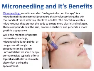 Microneedling and It’s Benefits