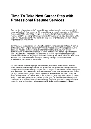Time To Take Next Career Step with Professional Resume Services
