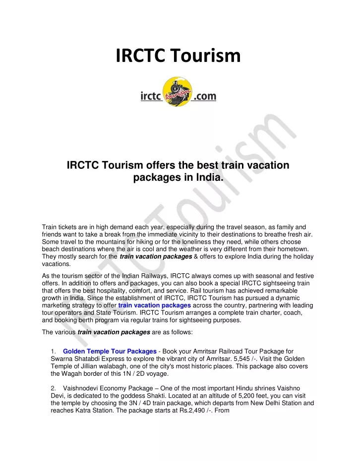 irctc tourism