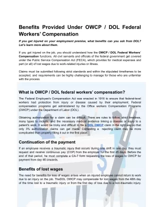 Benefits Provided Under OWCP _ DOL Federal Workers’ Compensation