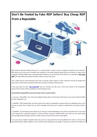 Don't Be Fooled by Fake RDP Sellers! Buy Cheap RDP From a Reputable