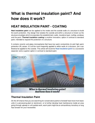 what is thermal insulation paint and how does
