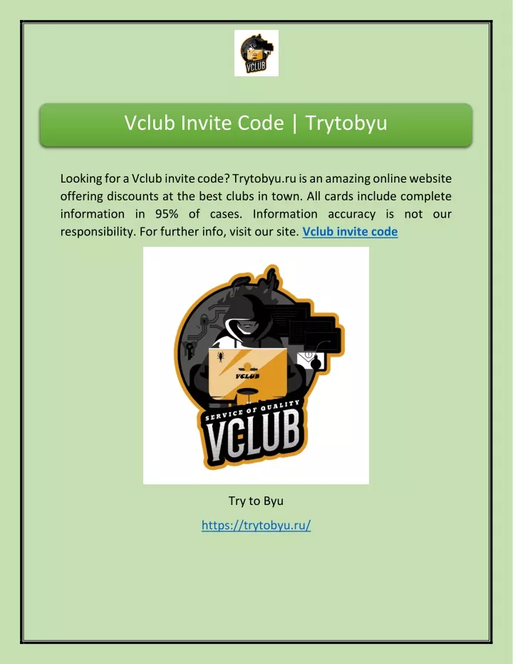vclub invite code trytobyu