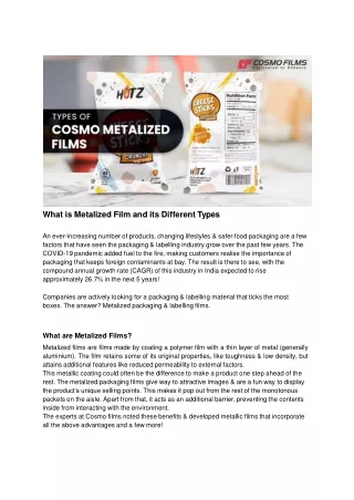 What is Metalized Film and its Different Types