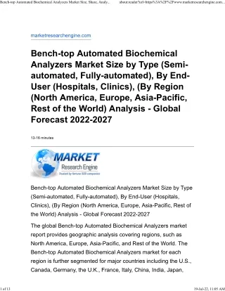 Bench-top Automated Biochemical Analyzers Market
