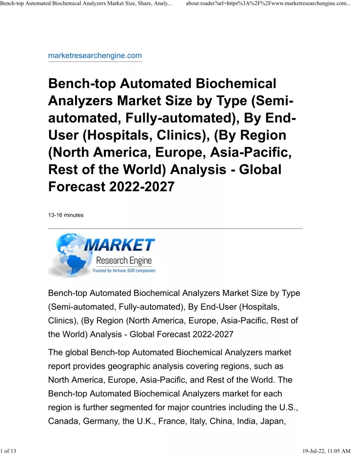 bench top automated biochemical analyzers market