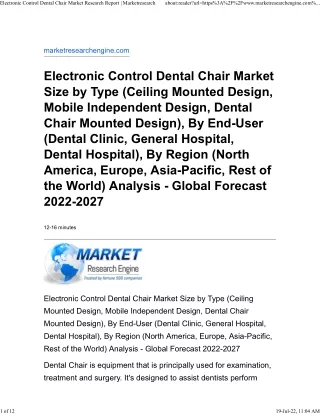 Electronic Control Dental Chair Market