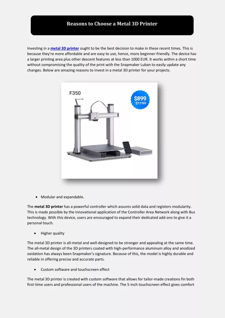 reasons to choose a metal 3d printer