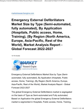 Emergency External Defibrillators Market