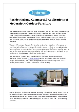 Residential and Commercial Applications of Modernistic Outdoor Furniture