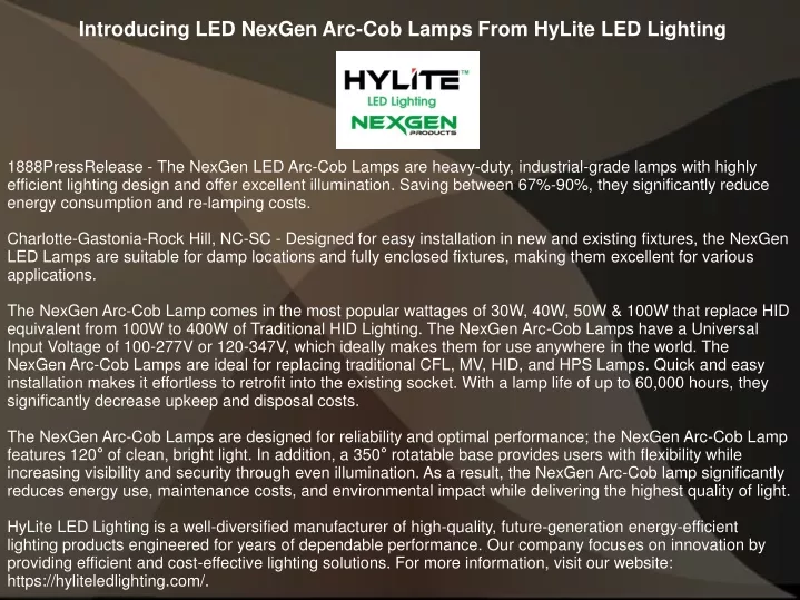 introducing led nexgen arc cob lamps from hylite