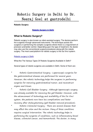 Robotic Surgery in Delhi by Dr. Neeraj Goel at gastrodelhi