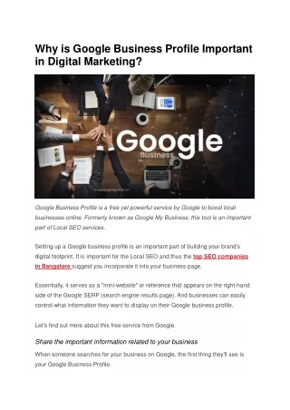 Why is Google Business Profile Important in Digital Marketing