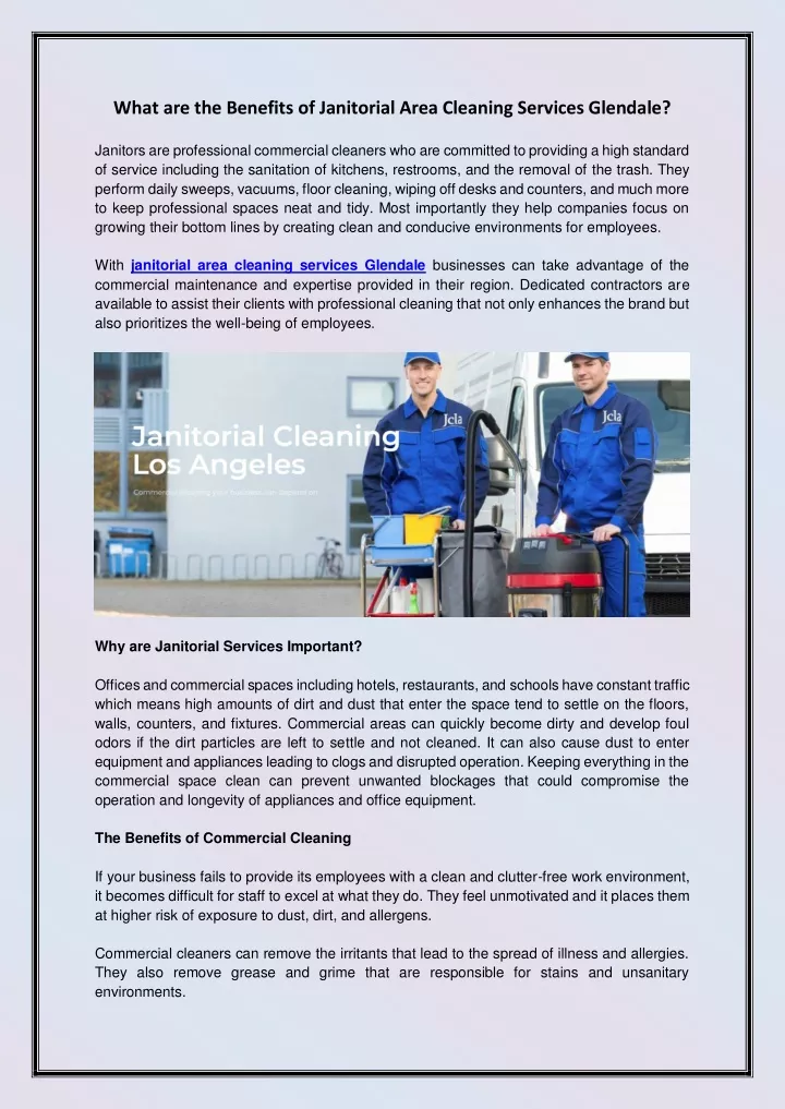 what are the benefits of janitorial area cleaning