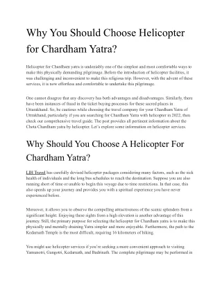why you should choose helicopter for chardham