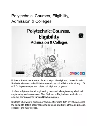 Polytechnic: Courses, Eligibility, Admission, Colleges & Future Scope