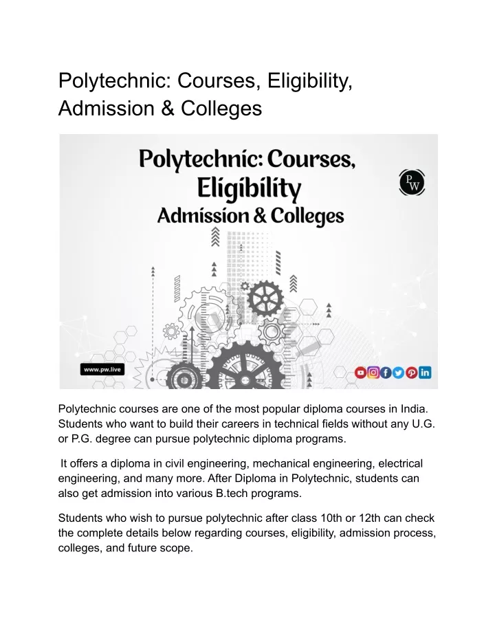 polytechnic courses eligibility admission colleges
