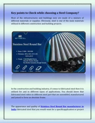 Key points to Check while choosing a Steel Company?